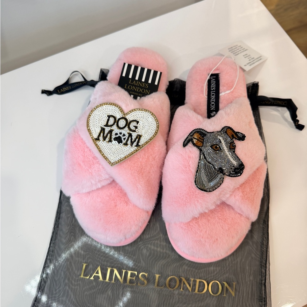 Wolf & Badger Laines London Pink Fuzzy Sighthound Dog Mom Slippers - Medium 7-8 - Picture 5 of 8